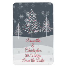 Snowynacht-und -winter-Bäume, die Save the Date We Eckige Magnete