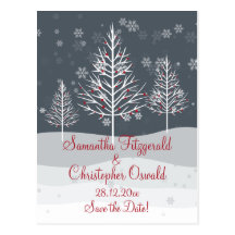 Snowynacht-und -winter-Bäume Save the Date Postkarten