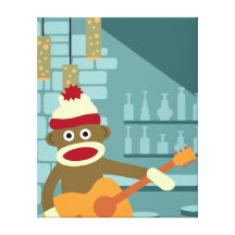 Socken-Affe-Akustikgitarre Gespannter Galeriedruck