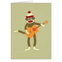 Socken-Affe-Akustikgitarre Grußkarte