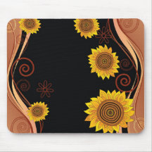 Sonnenblume Mousepad auf Schwarzem
