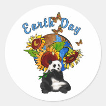 Sonnenblume-und Panda-Erde Runder Sticker