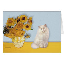 Sonnenblumen - weiße persische Katze Grußkarte