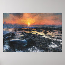 Sonnenuntergang über dem Ufer Plakatdruck