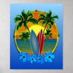 Sonnenuntergang und Surfbretter Posterdruck
