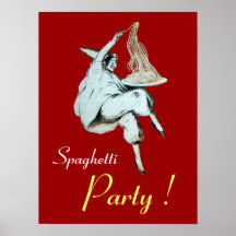 SPAGHETTI-PARTY, ITALIENISCHE KÜCHE, rot Plakat
