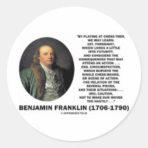 Spielen von Schach-Vorsicht-Benjamin Franklin-Zita Runde Aufkleber
