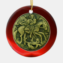 ST GEORGE, DRACHE /MADONNA UND KINDERmedaillon Weihnachtsornament