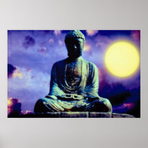 Statue von Buddha mit Sonne Poster