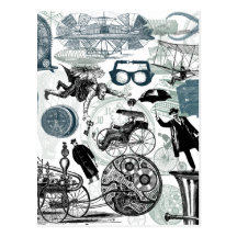 Steampunk Collage Colorized Postkarte