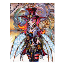 Steampunk Fee-Postkarte