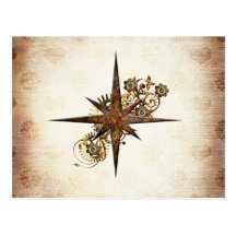 Steampunk Kompass-Stern-Postkarte
