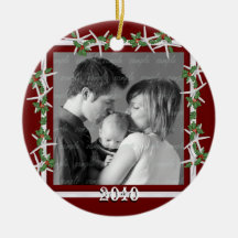 Stechpalmen-und Starfish-roter Familien-Foto-Rahme Weihnachtsbaum Ornament