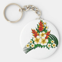 Stilisierte Ingwer-u. Plumeria-Wedel Schlüsselanhänger