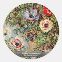 Stillleben mit Anemonen durch Claude Monet Runder Aufkleber