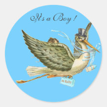 STORCH-BABYPARTY-MONOGRAMM, RUNDE AUFKLEBER