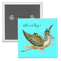 STORCH-BABYPARTY, turquase Anstecknadelbutton