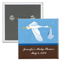Storch-BabypartyPin - Blau/Brown Button