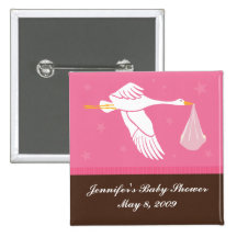 Storch-BabypartyPin - Rosa/Brown Anstecknadel