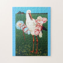 STORCH-DOPPELbaby-DUSCHE, Rosa, aquamarines Blau Foto Puzzle