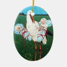STORCH-DOPPELbaby-JUNGEN-DUSCHE, aquamarines Blau Weihnachtsornament