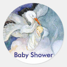 Storch und Baby Runder Aufkleber