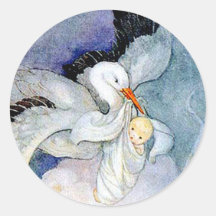 Storch und Baby Runder Sticker