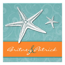 Strand-Orangeu. Aquastarfish-Hochzeits-Einladungen