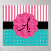 Streifen-Türkisdiamanten des Monogramms rosa Plakat