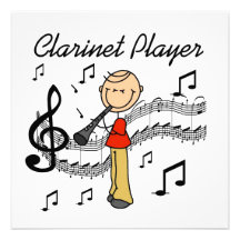 Strichmännchenmännliche Clarinet-Spieler-T-Shirts  Ankündigungen