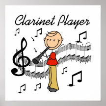 Strichmännchenmännliche Clarinet-Spieler-T-Shirts  Posterdruck