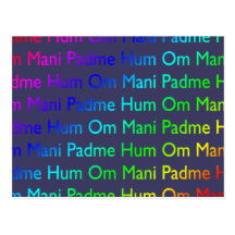 Summen Regenbogen-OM Mani Padme auf Lila Postkarte