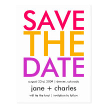 Süßigkeit färbt Rosa, orange u. lila Save the Date Postkarte