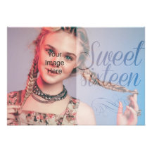Sweet Sixteen Girly Script Put Your Own Photo Announcement