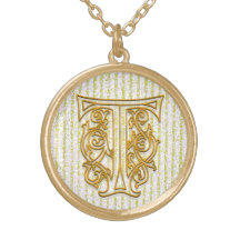 T-Anfangsmonogramm-"Goldpin-Streifen-" Halskette
