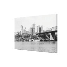 Tacoma, WA - Skyline-Ansicht des Stadtzentrums Gespannte Galerie Drucke