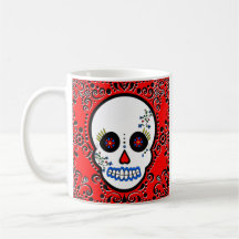 Tag des toten Zuckerschädels - Weiß und Rot Teetasse