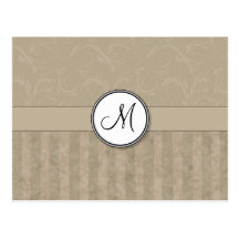 Tan Floral Wisps & Stripes with Monogram Post Card