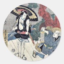 Tat fünf des Chushingura durch Utagawa, Kuniyasu Runder Sticker