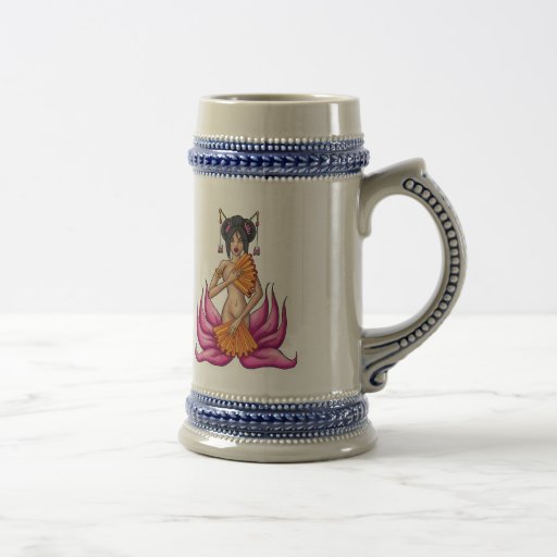 Tätowieren Sie japanische Geisha mit Fans, Tätowie Kaffee Tassen