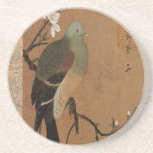 Taube auf dem Pfirsich-Baum-Vintagen japanischen B Untersetzer