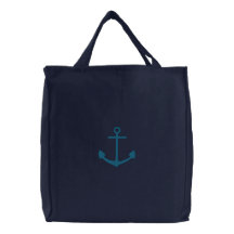 TBA gestickter aquamariner Anker auf blauer Tasche