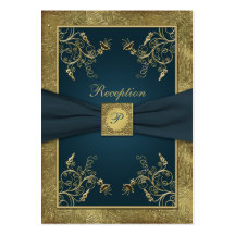 Teal, FAUX Gold, Floral Wedding Enclosure Card Business Card Template
