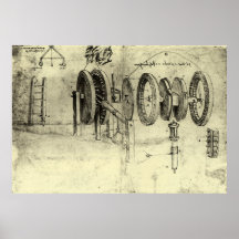 Technik-Skizze eines Rades durch Leonardo da Vinci Posterdruck