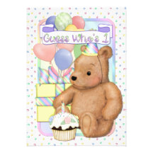 Teddybär-Kuchen-Geburtstag laden - ersten Geburtst Einladung
