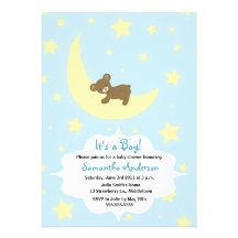 Teddybär-und Mond-Babyparty laden - Jungen ein Individuelle Ankündigskarten