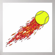 Tennisball auf Feuerflammen Poster