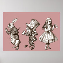 The Rabbit, the Hatter & Alice in Sepia Poster
