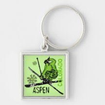 Thema-Skifahrer keychain Aspen Colorado grünes Schlüsselbänder