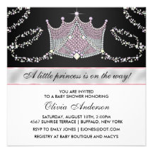 Tiara-rosa schwarze Baby-Prinzessin Babyparty Personalisierte Einladungskarte